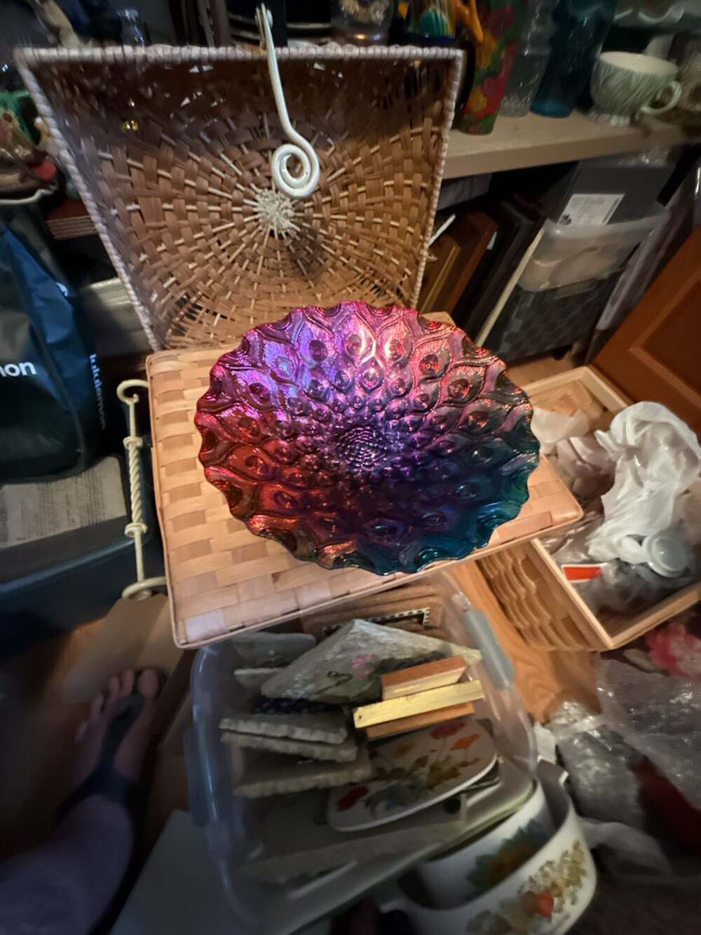 Vintage Northwood Carnival Glass Petal and Fan Iridescent Bowl